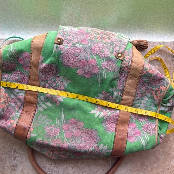 Anthropologie Lucky Penny Shoulder Bag Overnight Tote Satchel Floral Leather - Picture 12 of 16